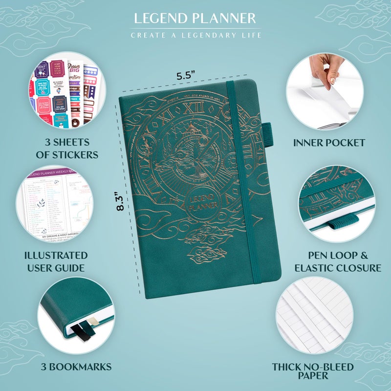 Legend Planner â€“ Weekly & Monthly Life Planner to Hit Your Goals & Live Happier. Organizer Notebook & Productivity Journal. A5 (Dark Teal) - Image 2